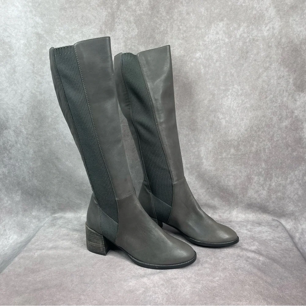 Eileen Fisher Destry Leather Knee Boots‎ In Graphite Gray Women's Size 5